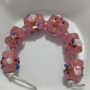 6 cuentas de cristal de murano rosa tubo 14x12mm