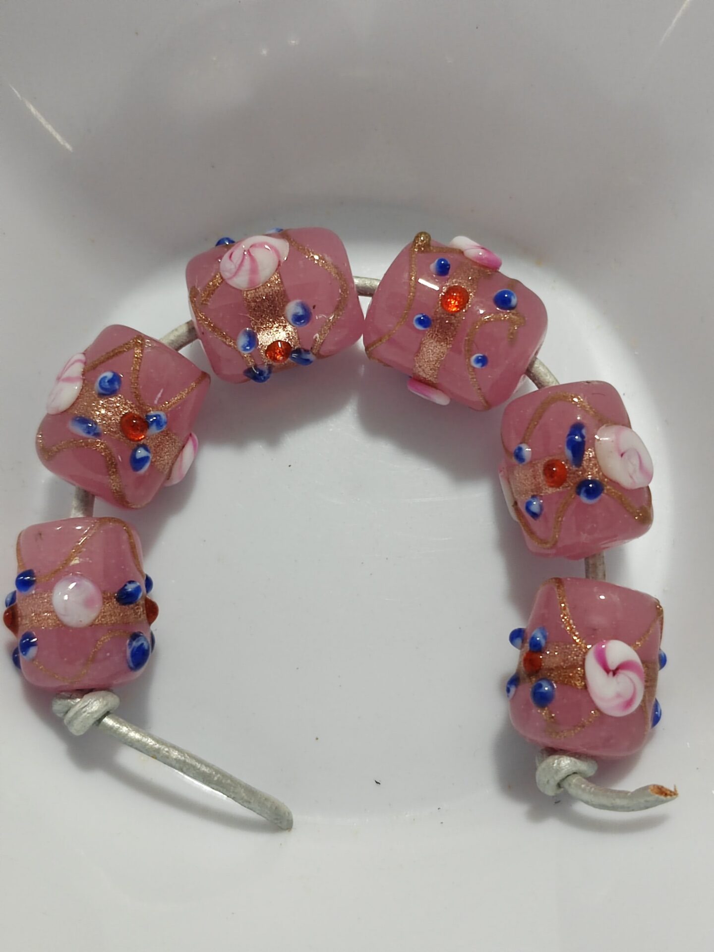 6 cuentas de cristal de murano rosa tubo 14x12mm