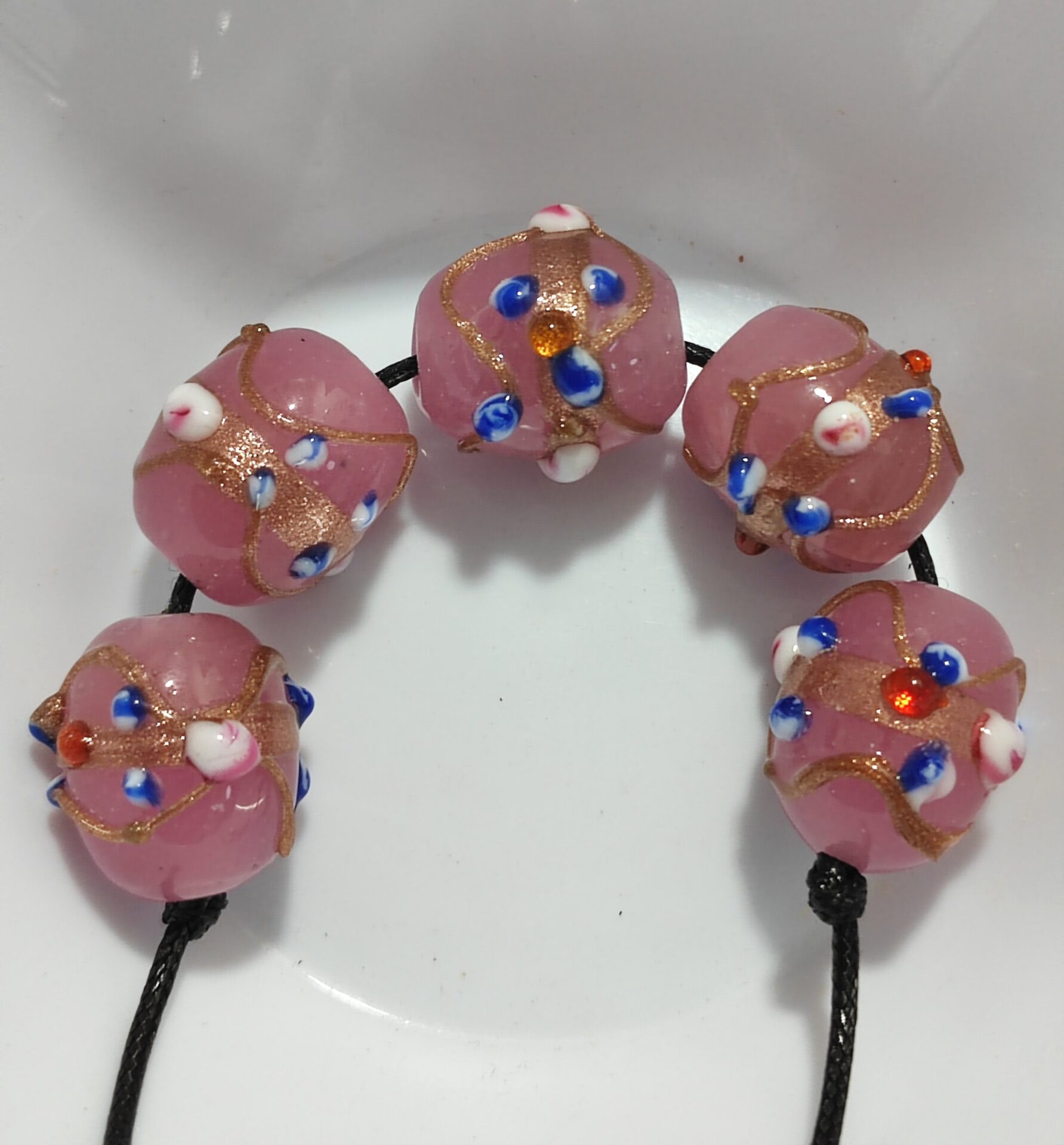 5 cuentas de cristal de murano rosa 16x14mm