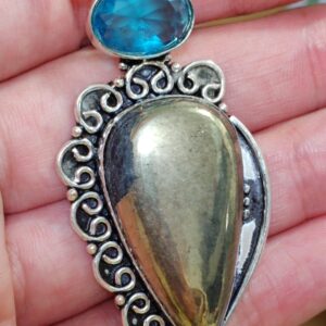 colgante pirita y topacio azul 925