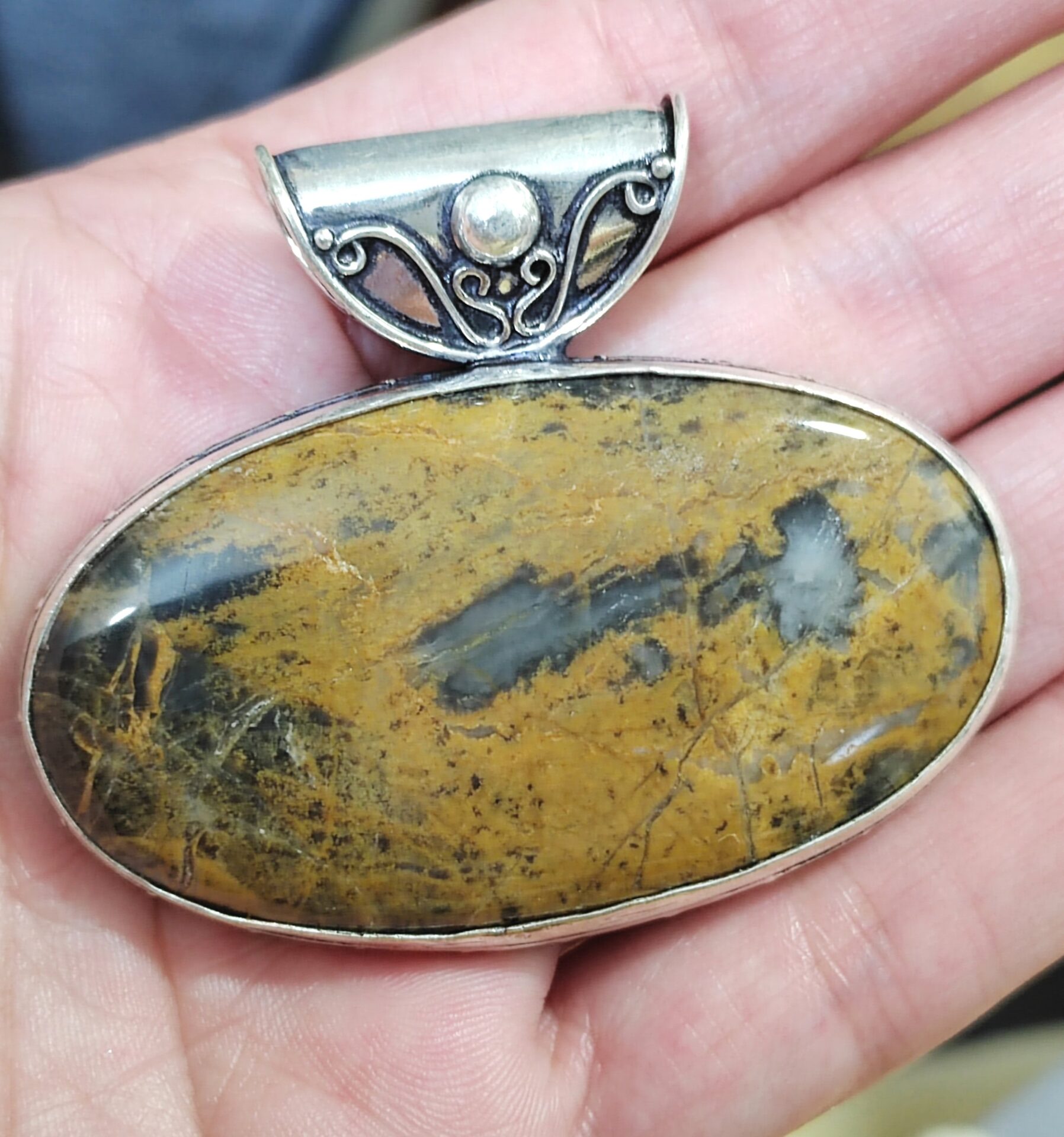 colgante ágata musgo amarillo 925