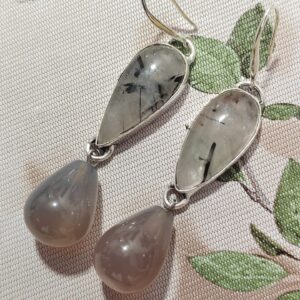 pendientes rutilo y ágatas grises 925