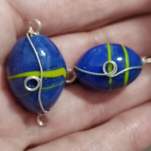 1 cuenta murano azul amarillo ovalo conector