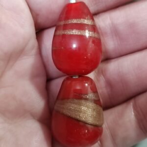 1 cuenta de lágrima roja dorada 23mm