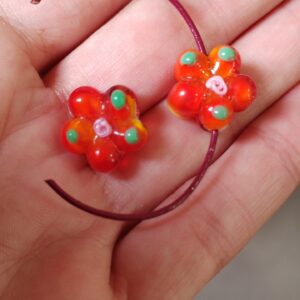 cuenta murano flor roja anaranjada 16mm