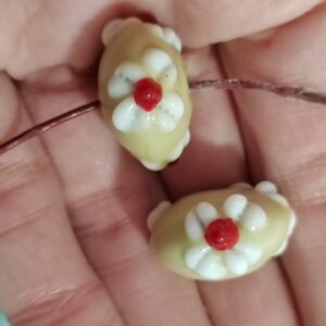 1 cuenta de cristal de murano rondel flor beige 20x13mm