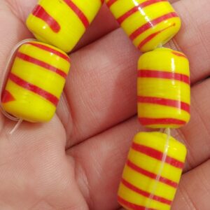 1 cuenta murano tubo amarillo rojo 15x10mm